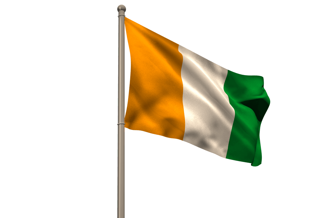 Ireland Flag Fluttering on Transparent Background