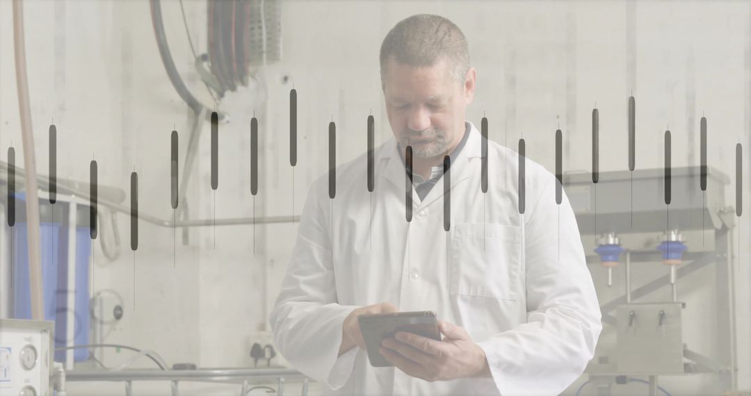Scientist Using Tablet in Lab with Pressure Gauge and Apparatus