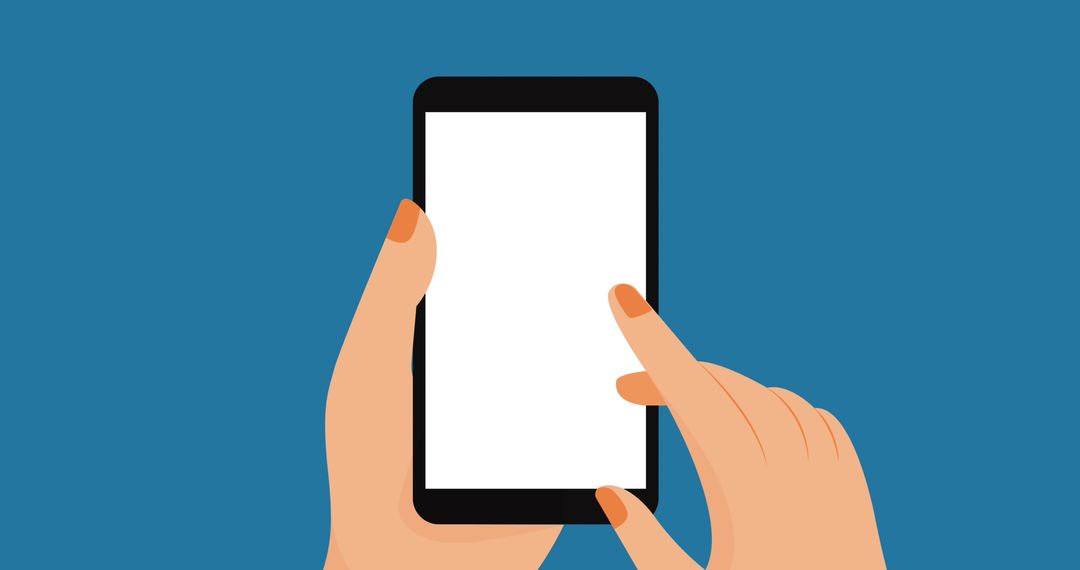 Hands Holding Smartphone with Blank Screen on Blue Background