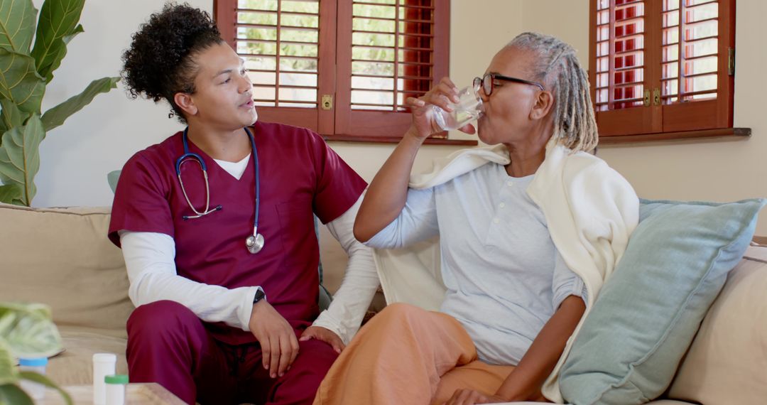 Caregiver Assisting Senior in Home Healthcare Setting