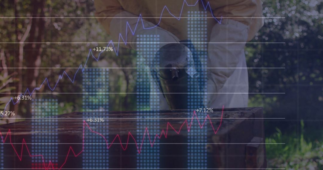 Beekeeper Maintaining Hive with Financial Overlay in Rural Apiary