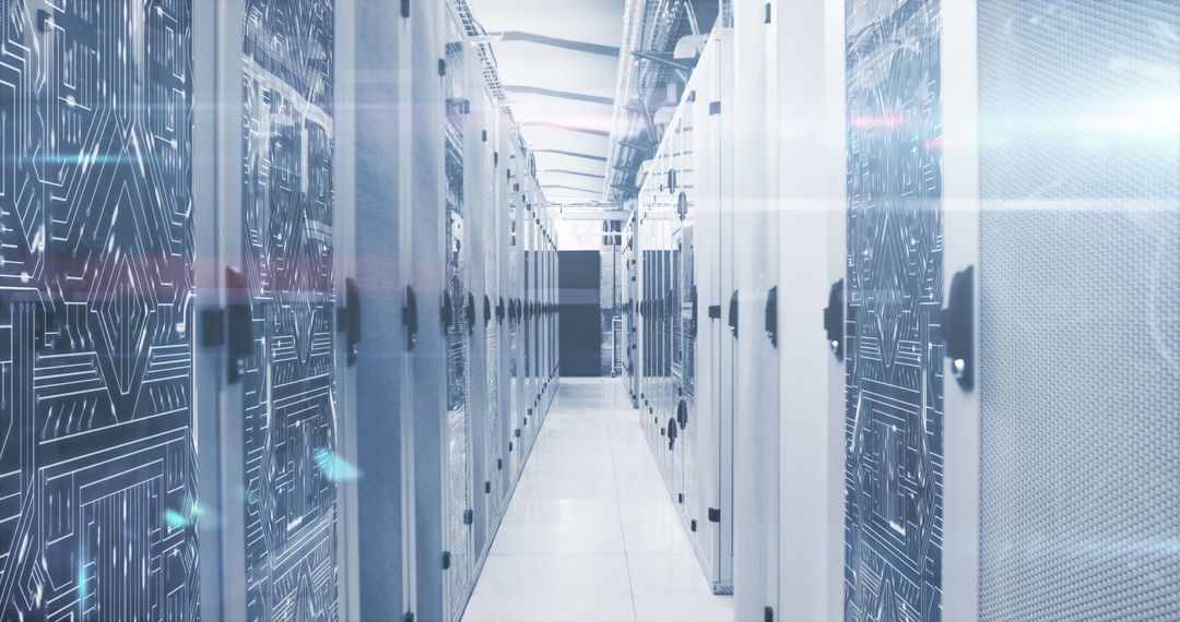 Data Center with Futuristic Visual Effects Illustrating Digital Networks