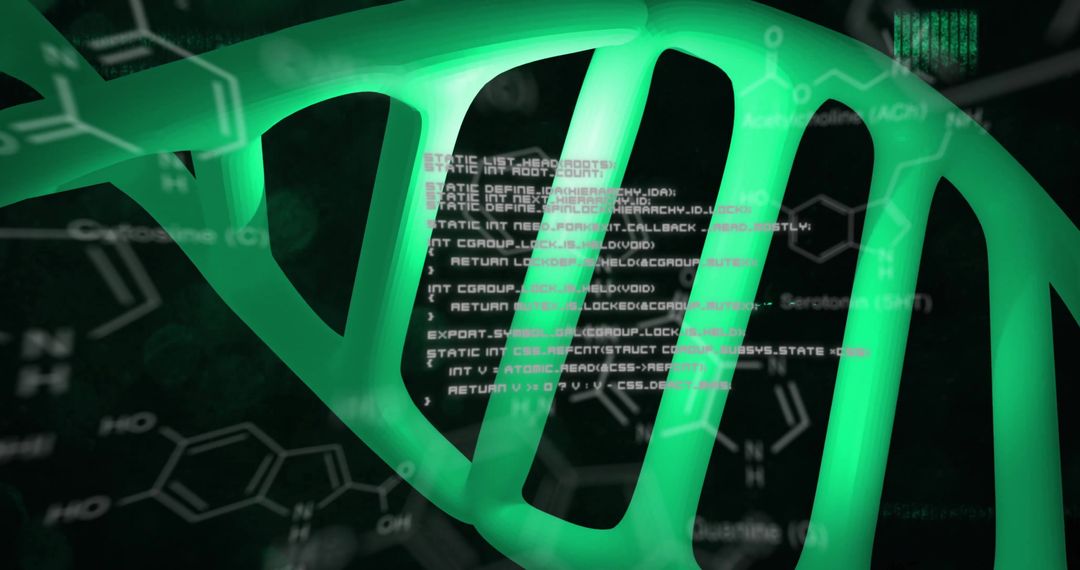 Futuristic DNA Strand and Data Processing Display