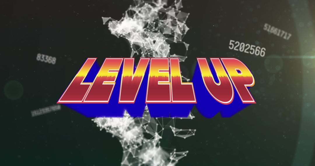 Retro Level Up Text with Digital Data Elements