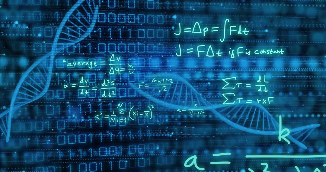DNA Strand with Scientific Formulas on Digital Background