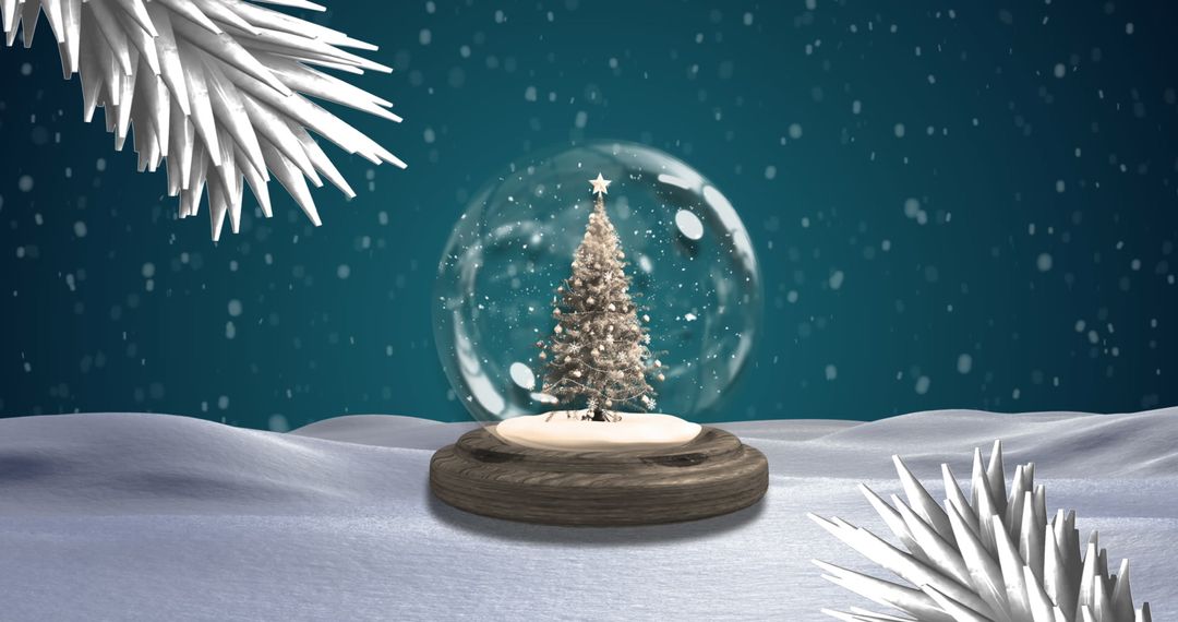 Magical Snow Globe with Christmas Tree and Falling Snowflakes