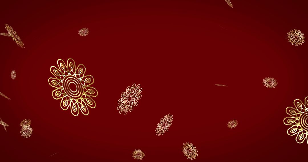 Festive Gold Snowflake Patterns on Deep Red Background