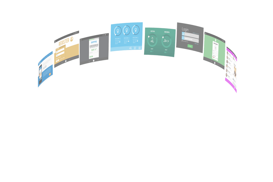 Floating Digital Interfaces on Transparent Background Illustration