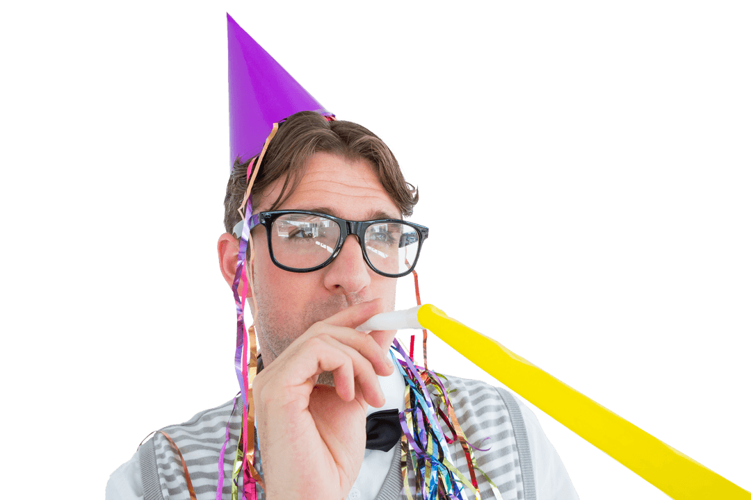 Transparent Geek Chic Celebration with Party Hat and Horn