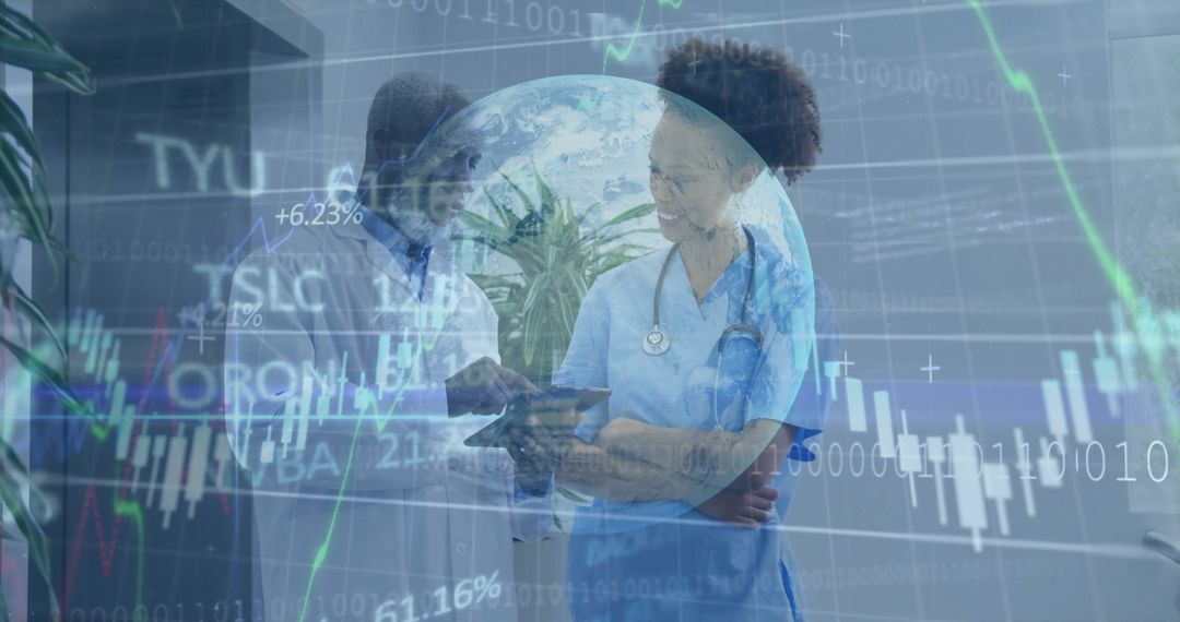 Healthcare Professionals Analyzing Data with Digital Technology