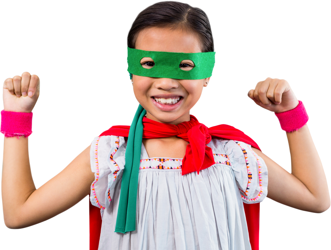 Confident Young Girl Wearing Transparent Mask and Cape with Smiling Face - Download Free Stock Images Pikwizard.com