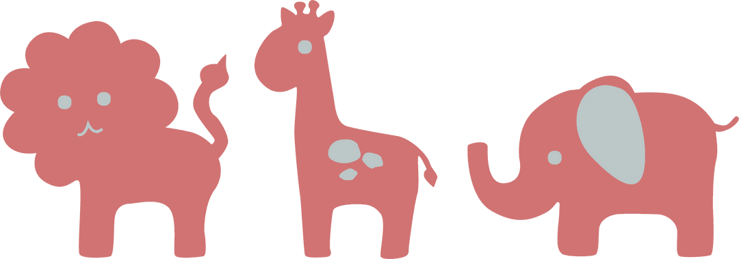 Pink animal cartoons on transparent background