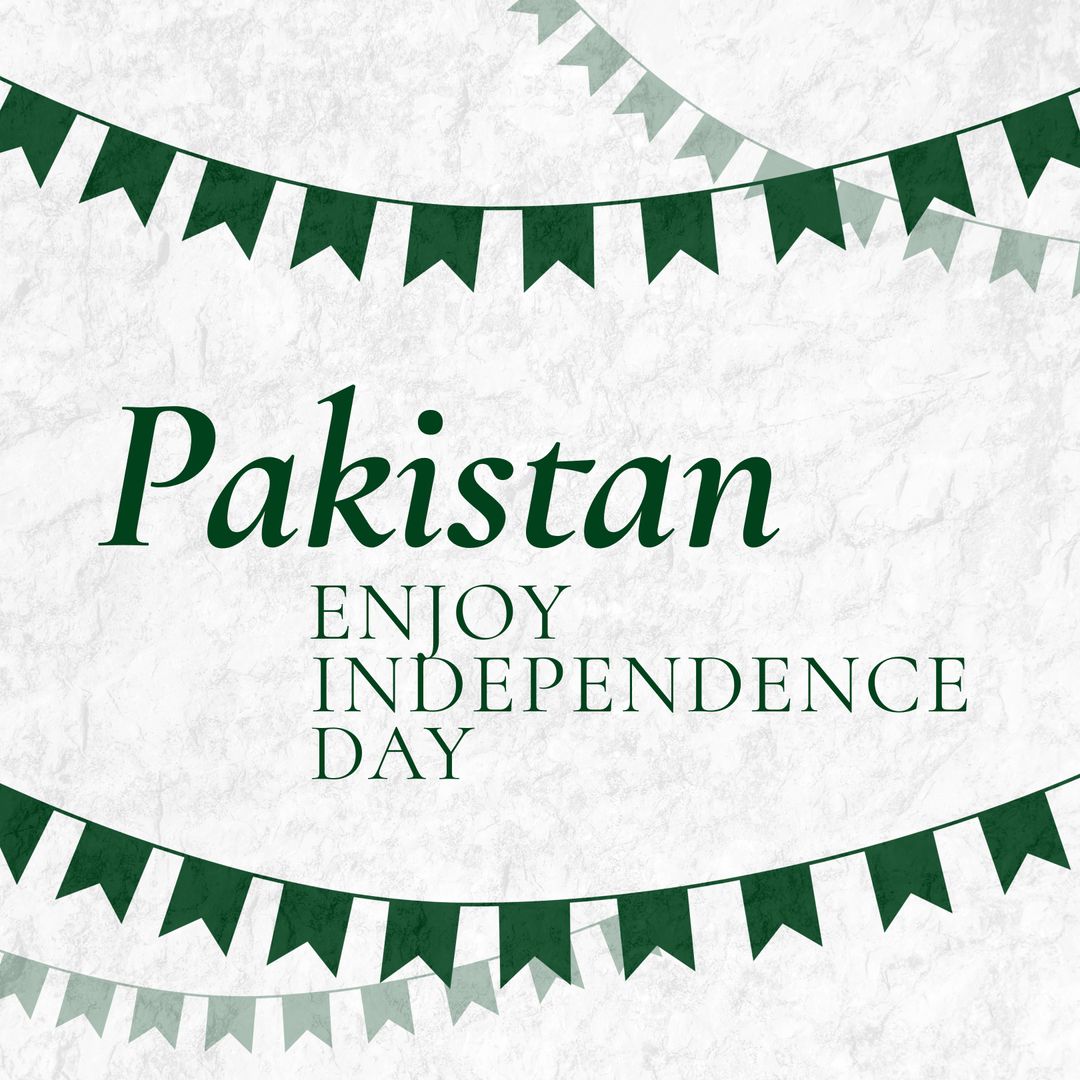 Pakistan Independence Day Celebration Text with Green Flags