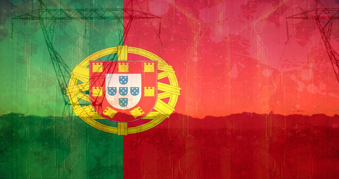 Portugal Flag Superimposed on Power Lines at Sunset - Free Images, Stock Photos and Pictures on Pikwizard.com