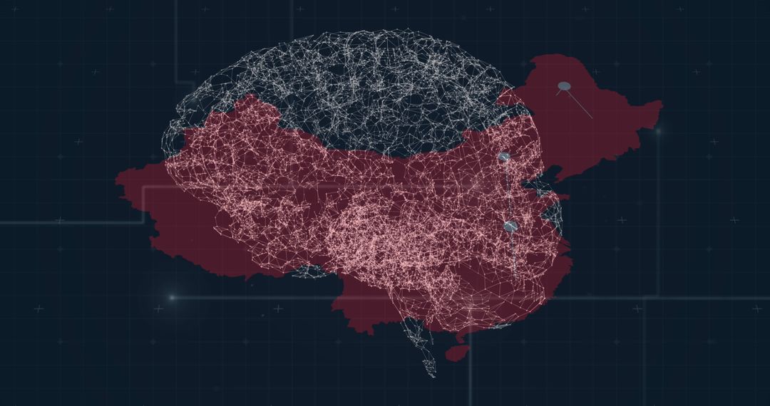 Rotating Brain Overlay on Map with Network Connections