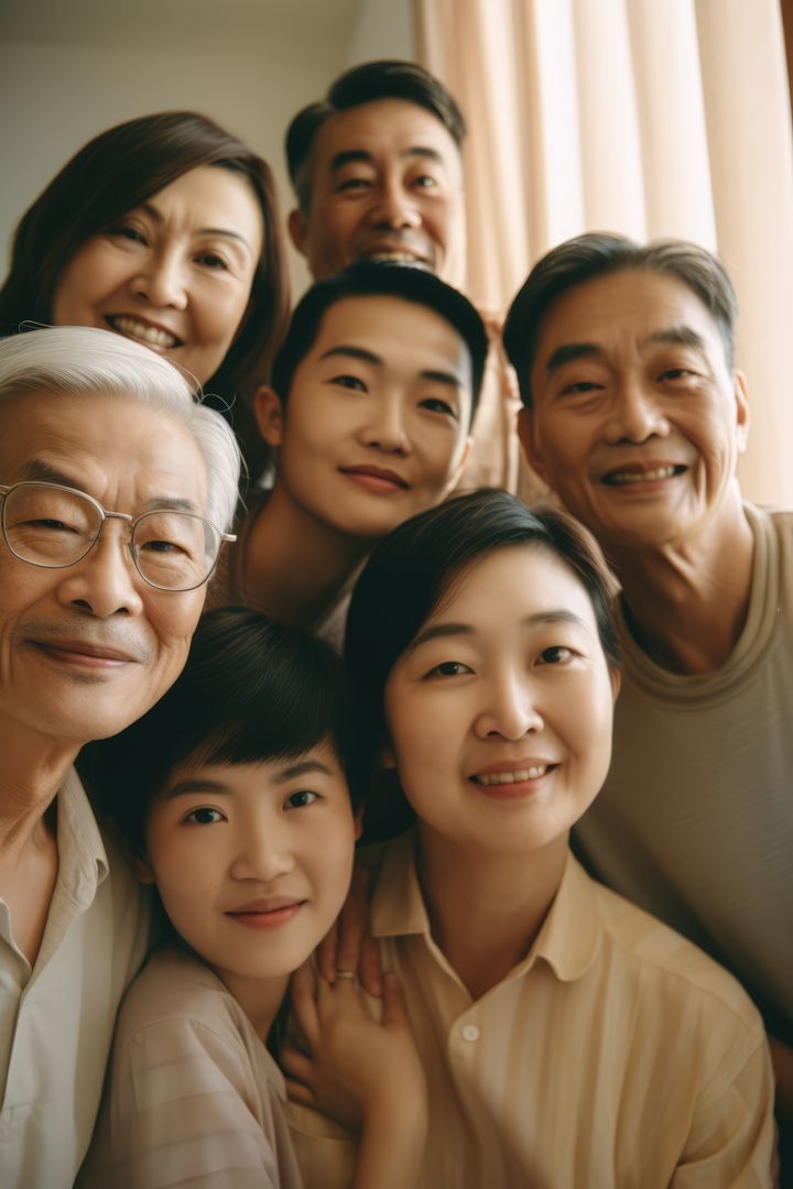 Portrait of happy asian family embracing at home, created using generative ai technology - Free Images, Stock Photos and Pictures on Pikwizard.com
