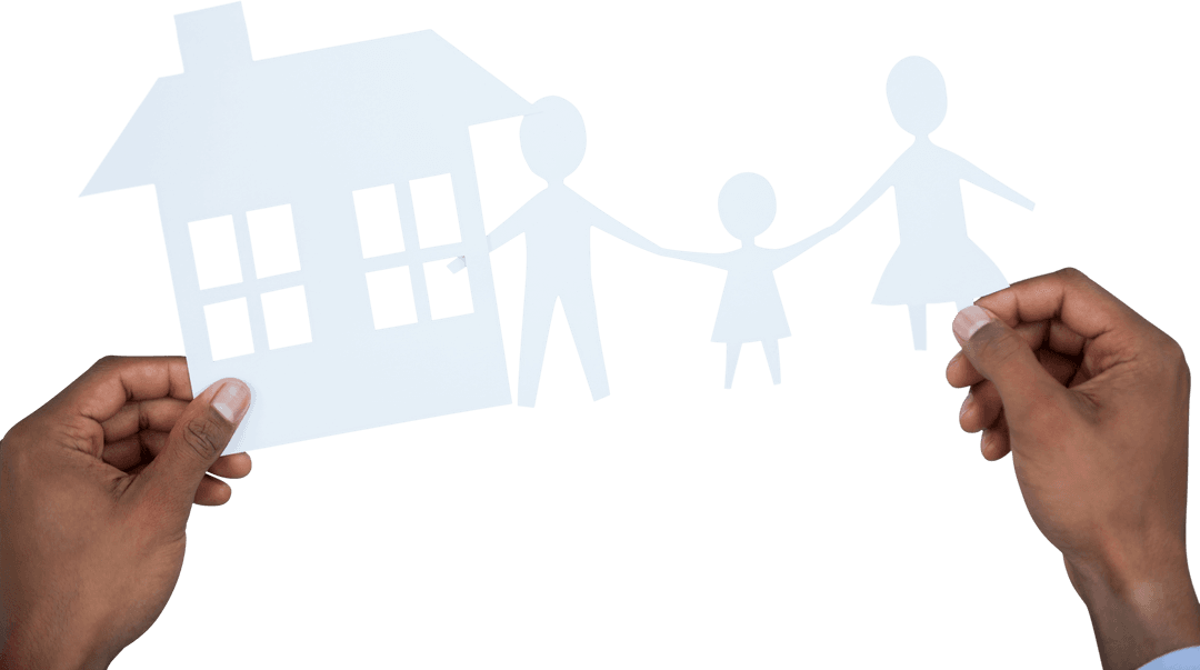 Hands Holding Family and Home Paper Cutout on Transparent Background
