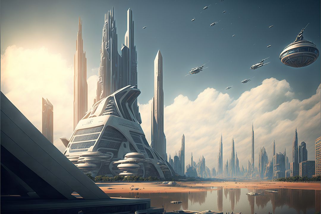 Image of futuristic cityscape with space ships, created using generative ai technology - Free Images, Stock Photos and Pictures on Pikwizard.com