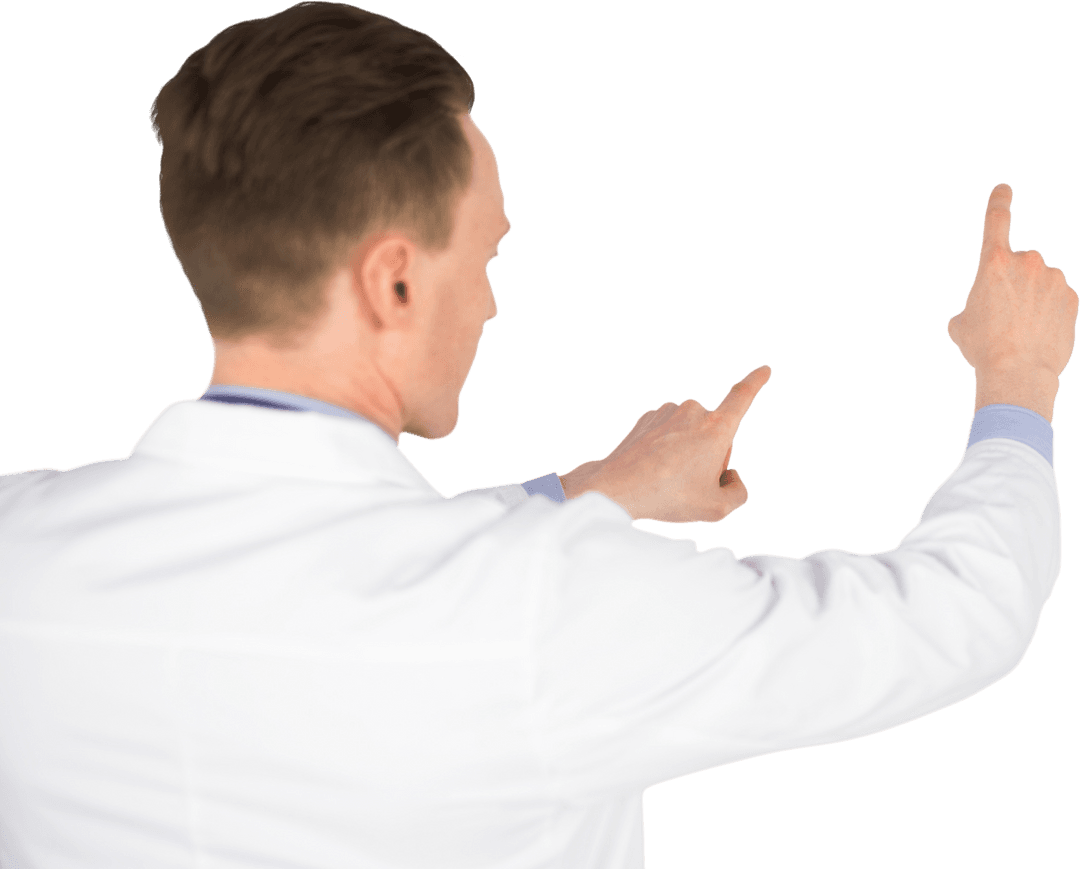 Rear View of Male Doctor Pressing Transparent Virtual Interface
