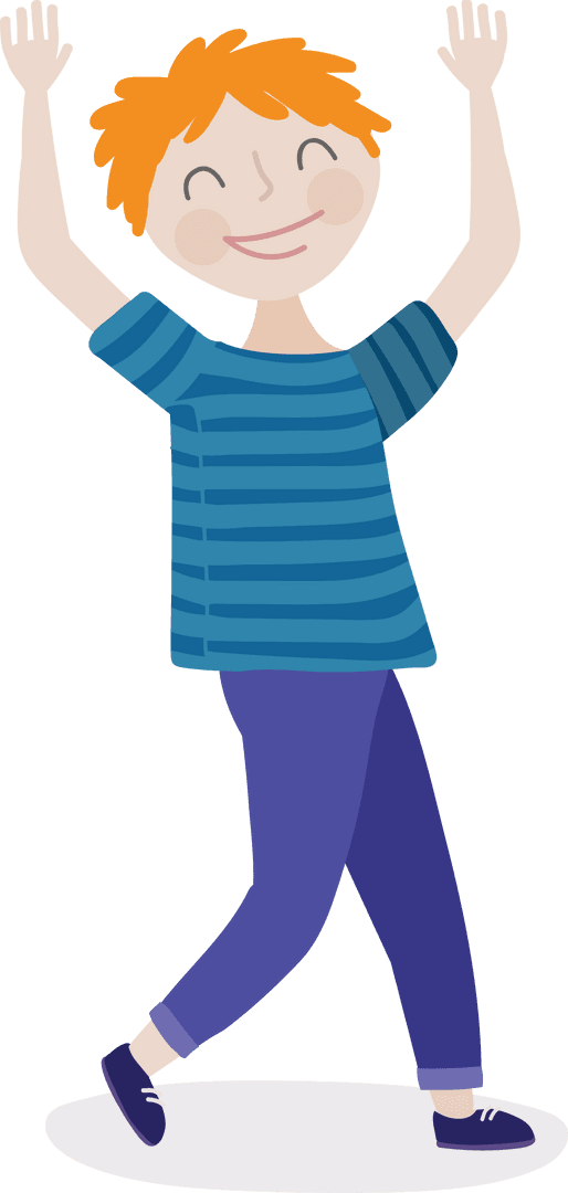 Transparent Background Cheerful Boy Dancing in Striped Shirt