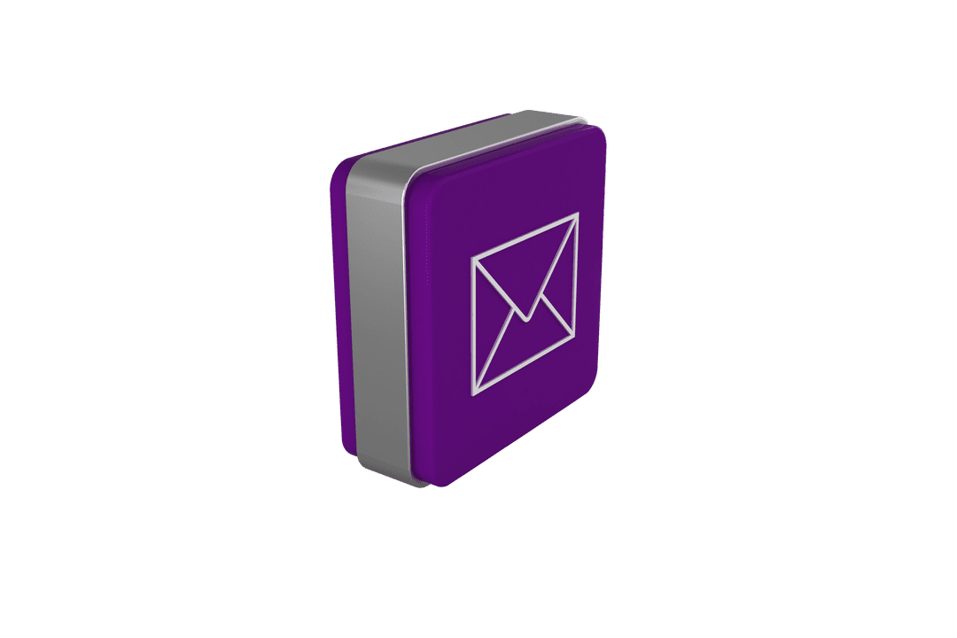 Purple Cube with Envelope Symbol on Transparent Background