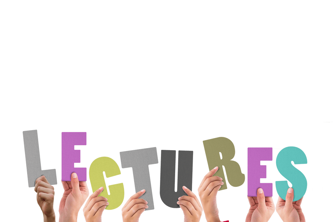 Transparent Letters Forming the Word 'Lectures' Held by Diverse Hands