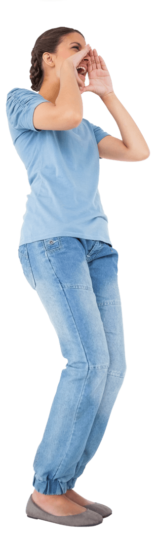 Biracial Woman Shouting, Expressing Emotion on Transparent Background