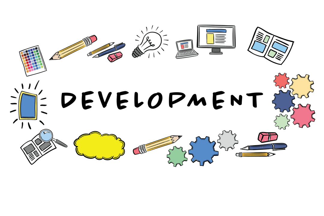 Vector symbols representing development on transparent background