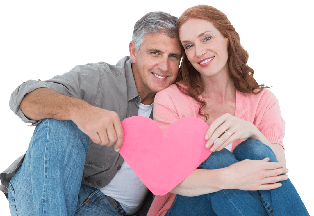 Couple Holding Pink Heart Symbolizing Love on Transparent Background