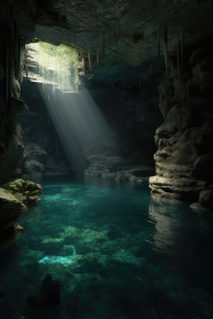 Sunlight Rays in Serene Underground Cave Pool - Free Images, Stock Photos and Pictures on Pikwizard.com