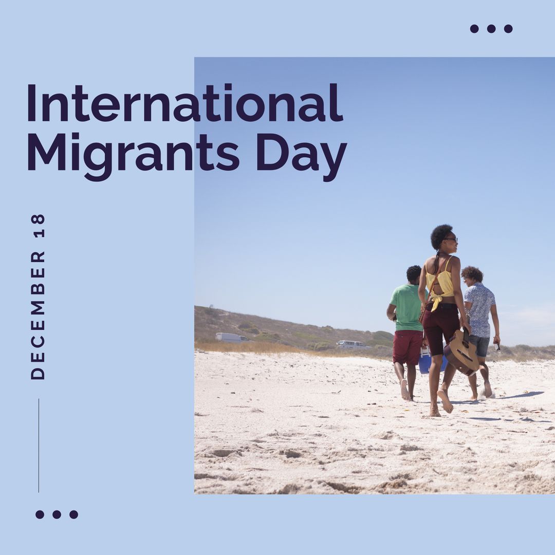 Diverse Friends Enjoying Beach Walk on International Migrants Day