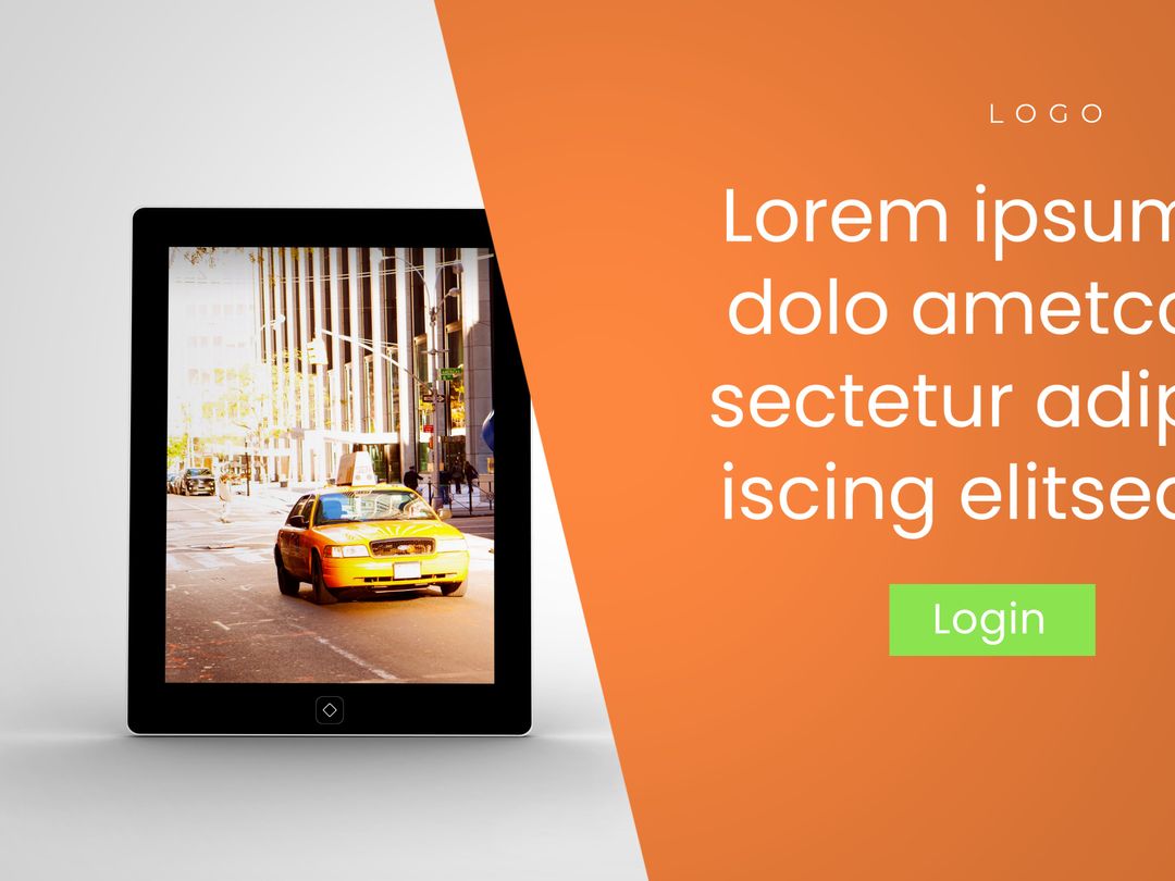 Tablet Displaying Urban Taxi Scene for Digital Mobility Solutions