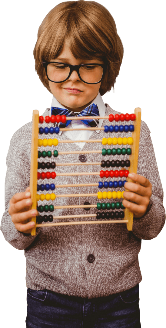 Caucasian Boy Holding Counting Frame on Transparent Background