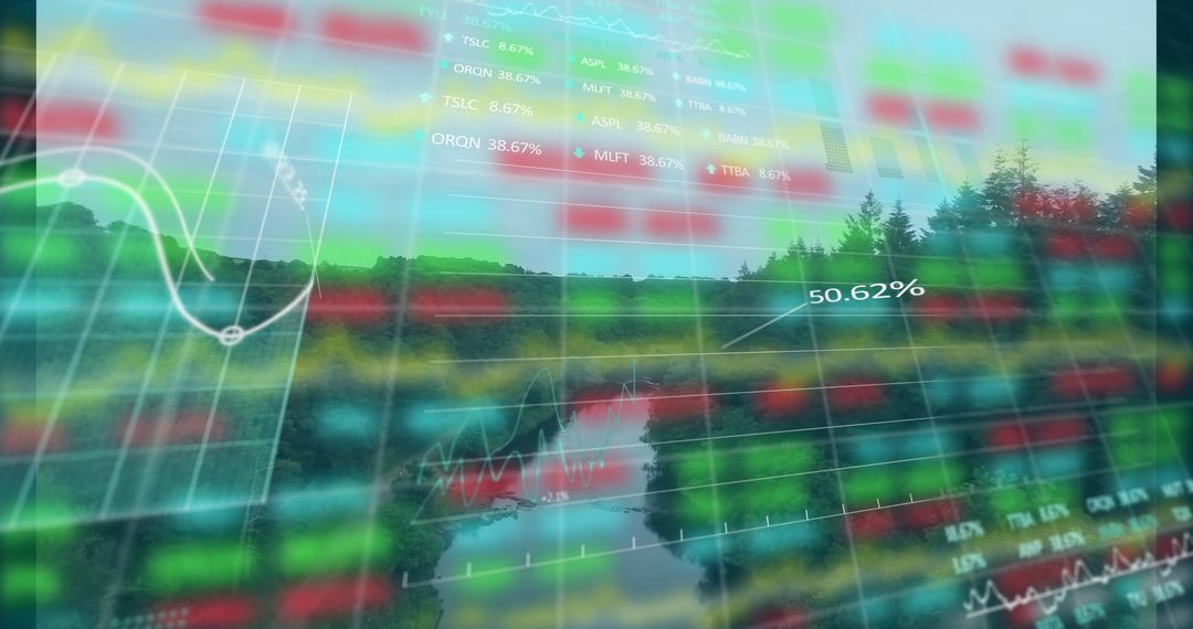 Stock Market Data Overlaid on Natural Landscape Conceptual Image