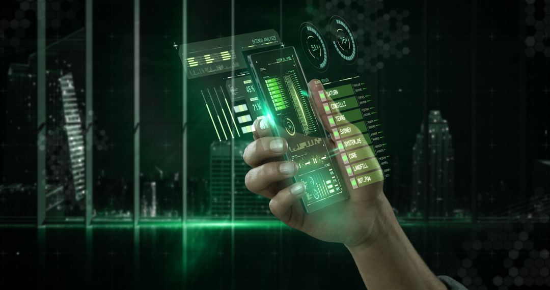 Hand Engaging with Futuristic Holographic Display