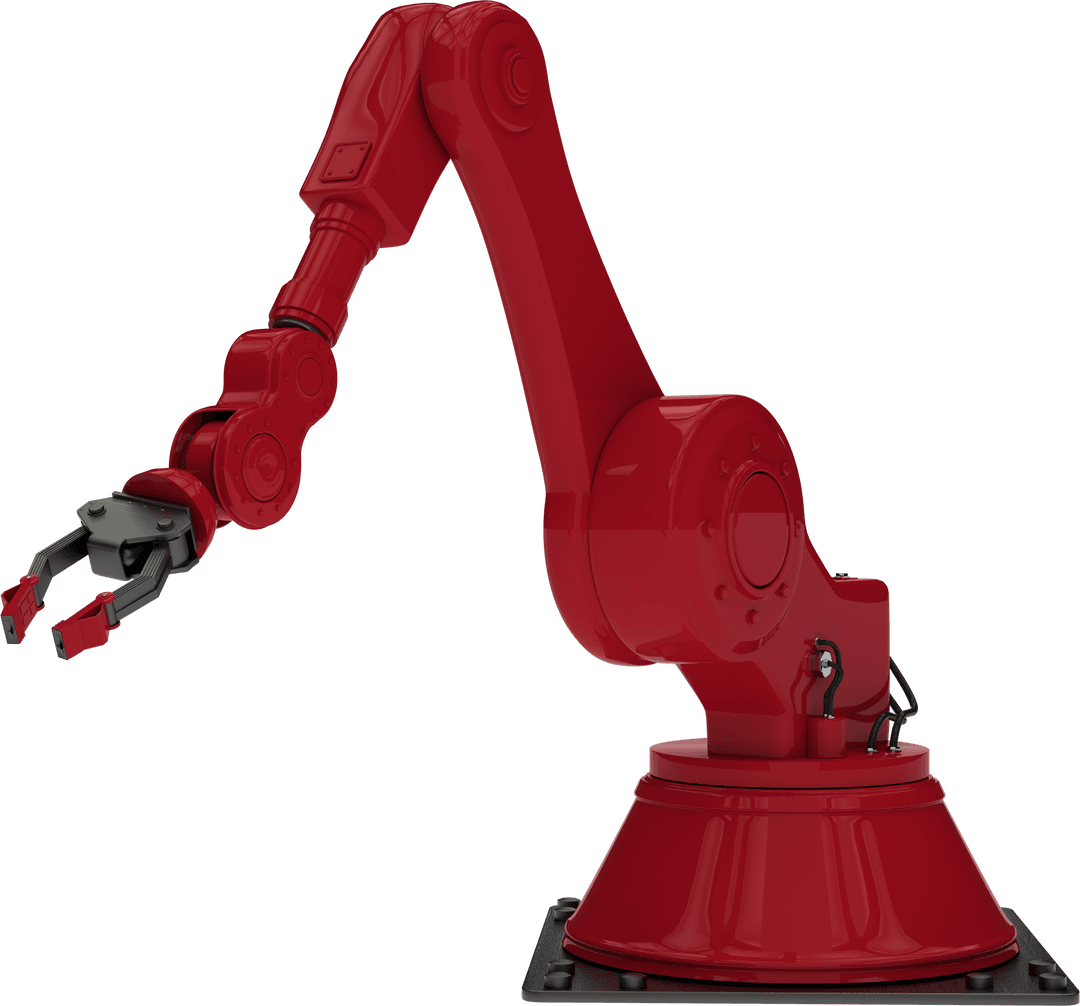 Transparent Red Industrial Robot Arm with Pincers