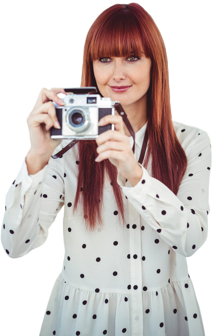 Trendy Redheaded Woman with Vintage Camera Transparent Background - Download Free Stock Images Pikwizard.com