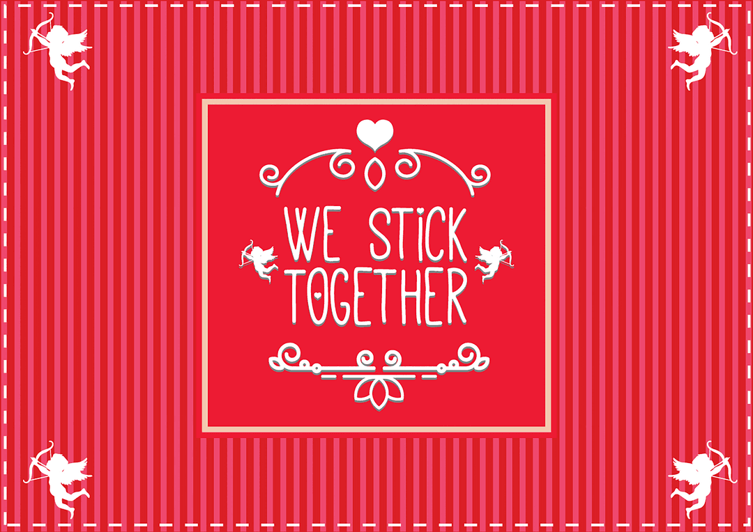 We Stick Together Text Design with Cupids on Transparent Background