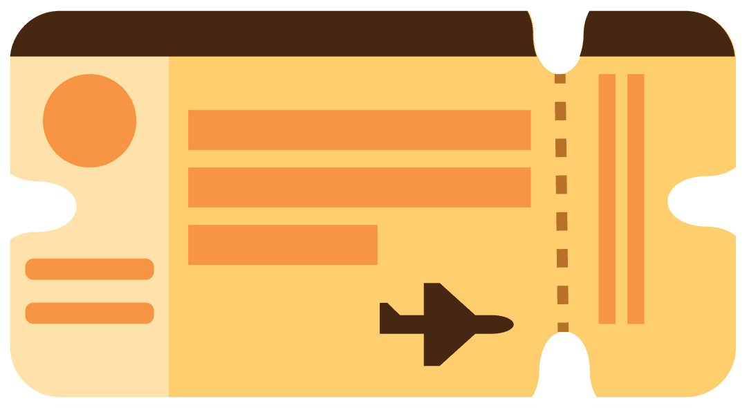 Flat Transparent Flight Ticket Icon with Airplane Silhouette