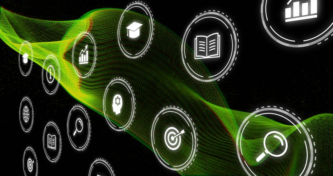 Neon Network Connections with Digital Icons