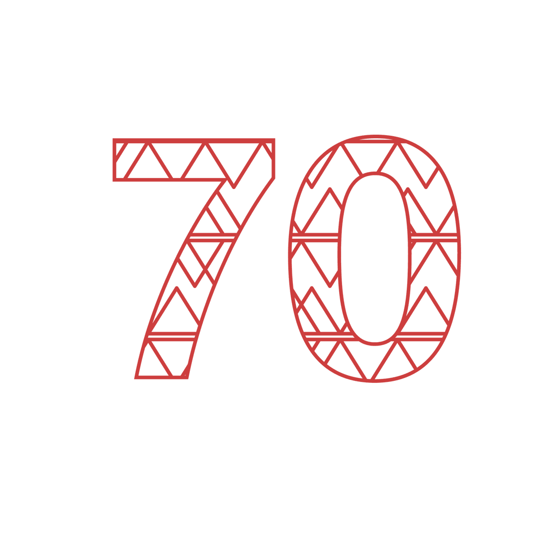 Transparent Red Number 70 with Geometric Design