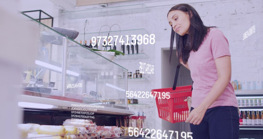 Woman Analyzing Pricing Data While Shopping in Grocery Store