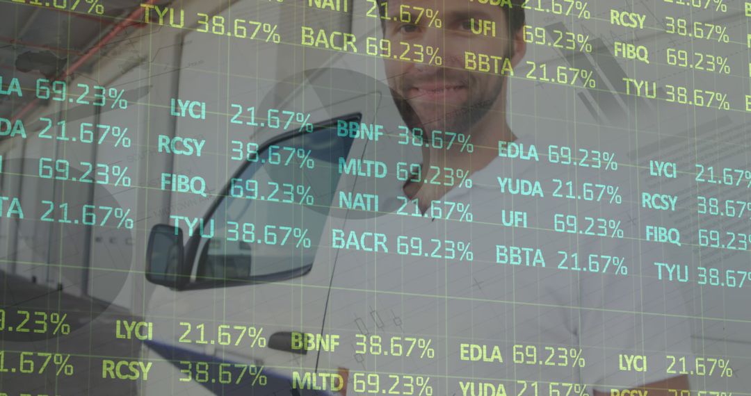 Man Overlaid with Digital Stock Market Data and Percentages - Free Images, Stock Photos and Pictures on Pikwizard.com