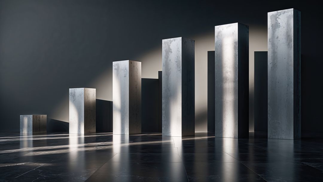 Ascending Concrete Pillars with Spotlight Shadows on Marble Floor