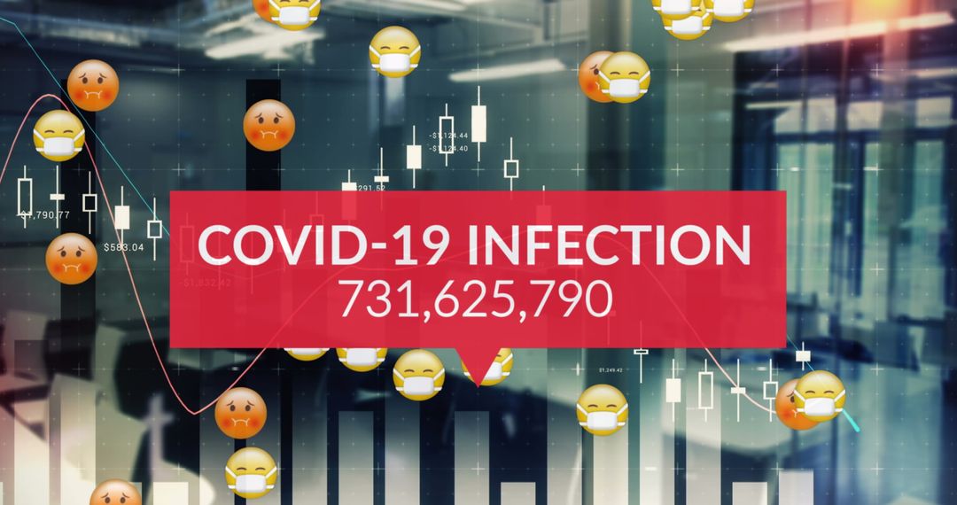 COVID-19 Infection Data Overlayeded with Emojis on Digital Background