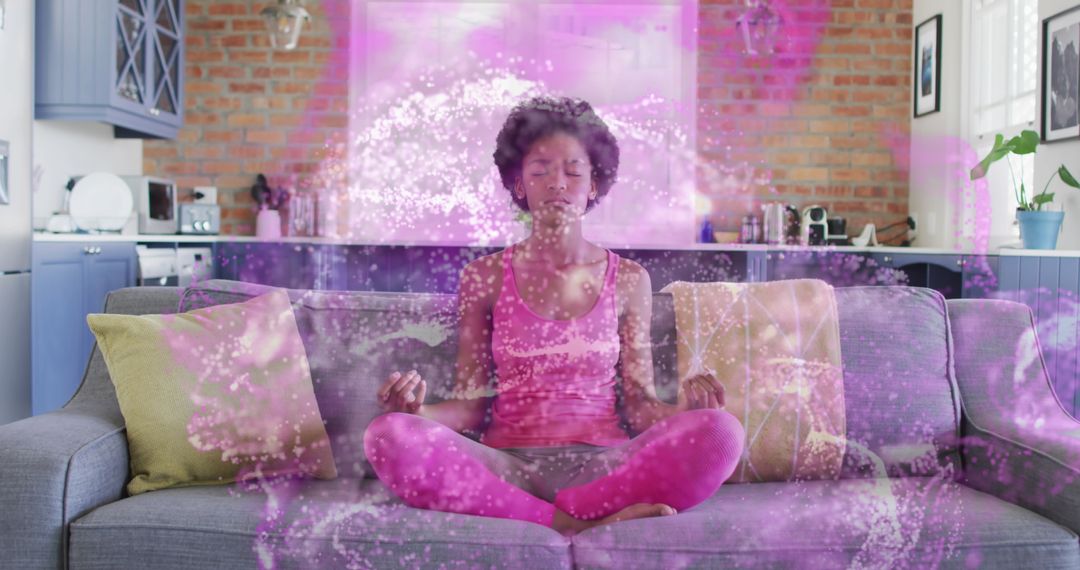 Meditative Art Yogic Serenity with Digital Pink Aura