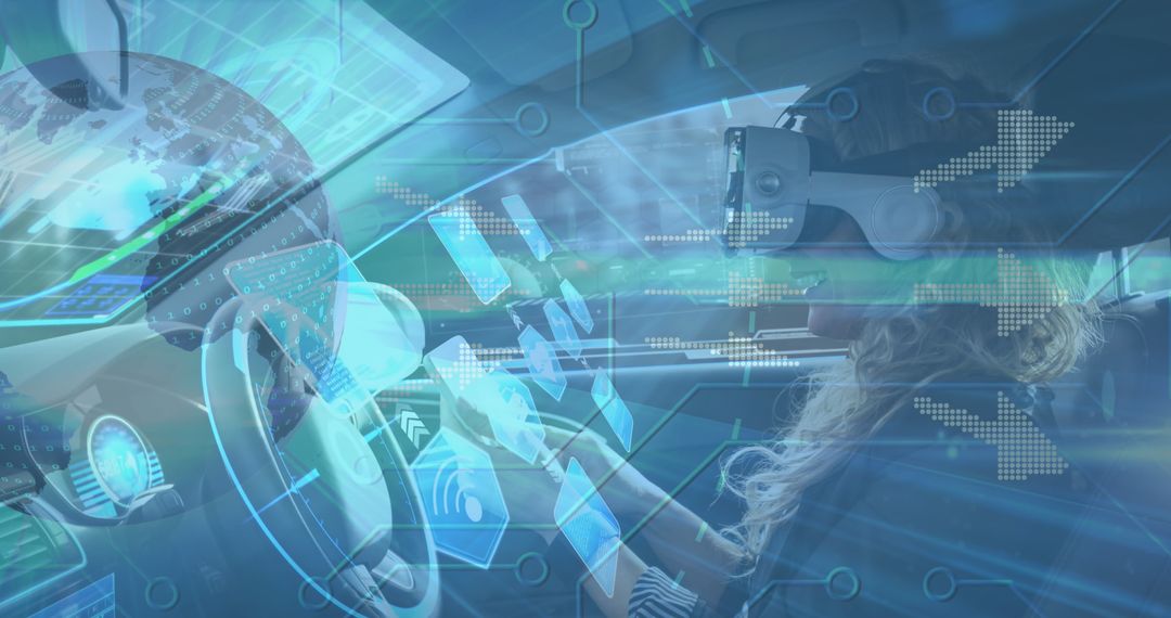 Future of Driving: Woman Using VR in Autonomous Vehicle Concept