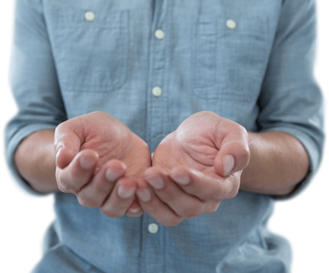 Transparent Gesture of Cupped Hands Waits Open