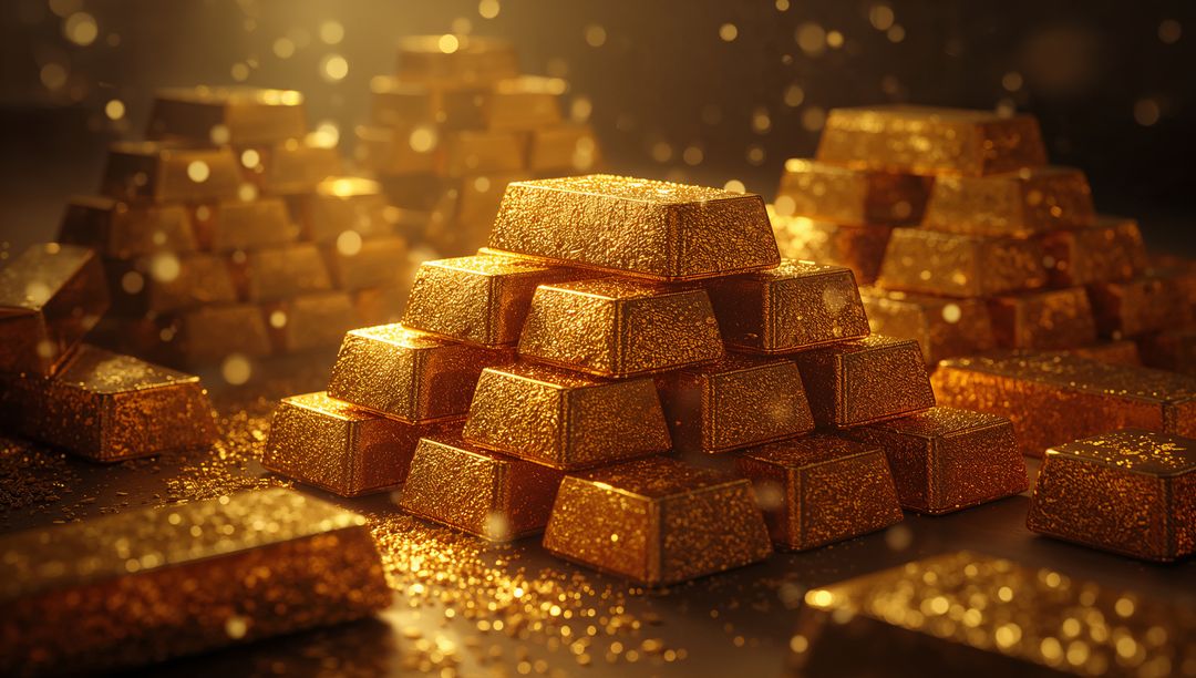 Stacks of Glittering Gold Bars in Luxurious Setting