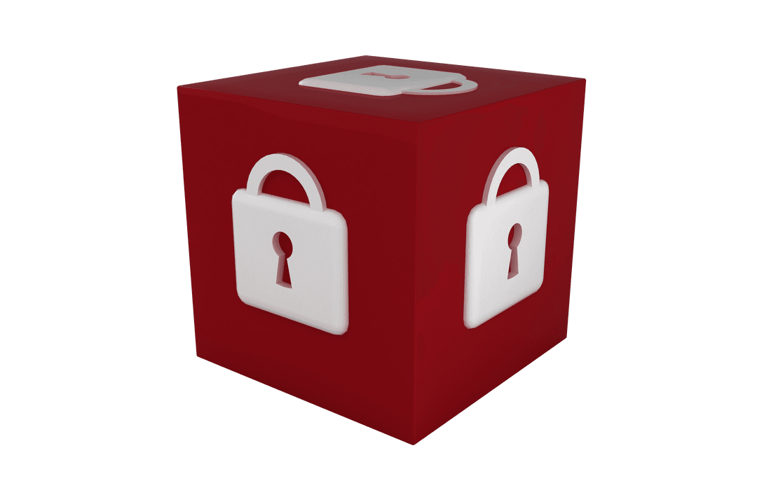 Secure Box with Padlock Symbols on Transparent Background
